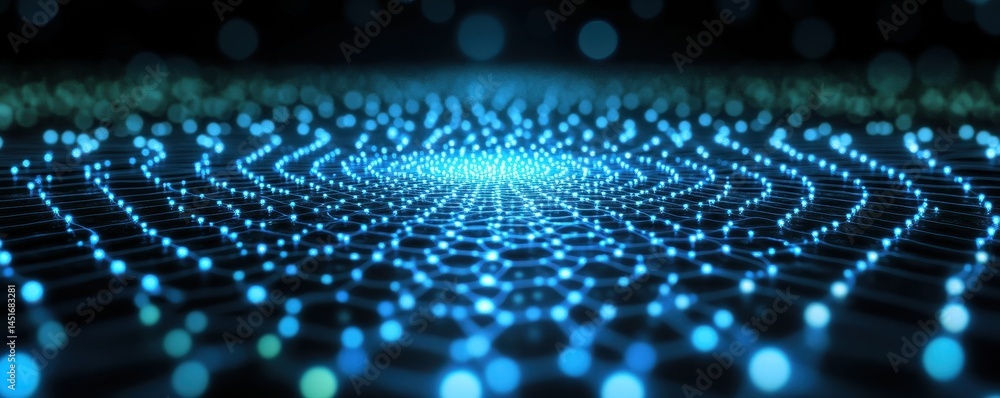 Aufkleber futuristic blue glowing particle grid abstract background with bright light digital network design f