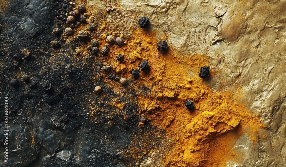 Poster high angle shot of mottled brown textured surface featuring dark colored specks and varied colors wi