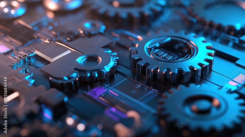 Aufkleber close-up view of complex gears and circuit board components.