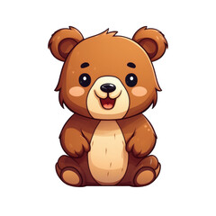 Obraz premium Adorable Cartoon Brown Bear Cub Sitting Happily A Cute Illustration Perfect for Children's Books and Products