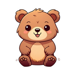 Obraz premium Adorable Brown Bear Cub Cartoon Illustration Happy Sitting Pose Perfect for Children's Book Cute Animal Design