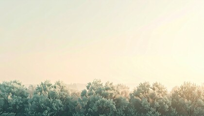 Peaceful morning landscape with frosted trees nature setting digital art serene environment wide viewpoint tranquility concept