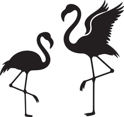 Black Flamingo Silhouettes Clipart – Standing, Flying, Elegant Flamingo Vector Set

