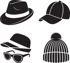 Black Hat Silhouettes Clipart – Fedora, Top Hat, Bowler Hat & Classic Hat Vector Set

