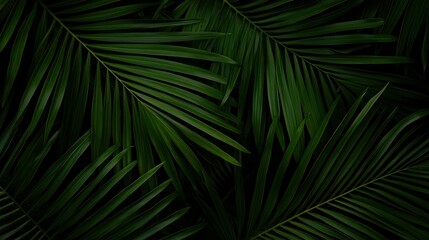 Close up view of multiple green palm leaves composition