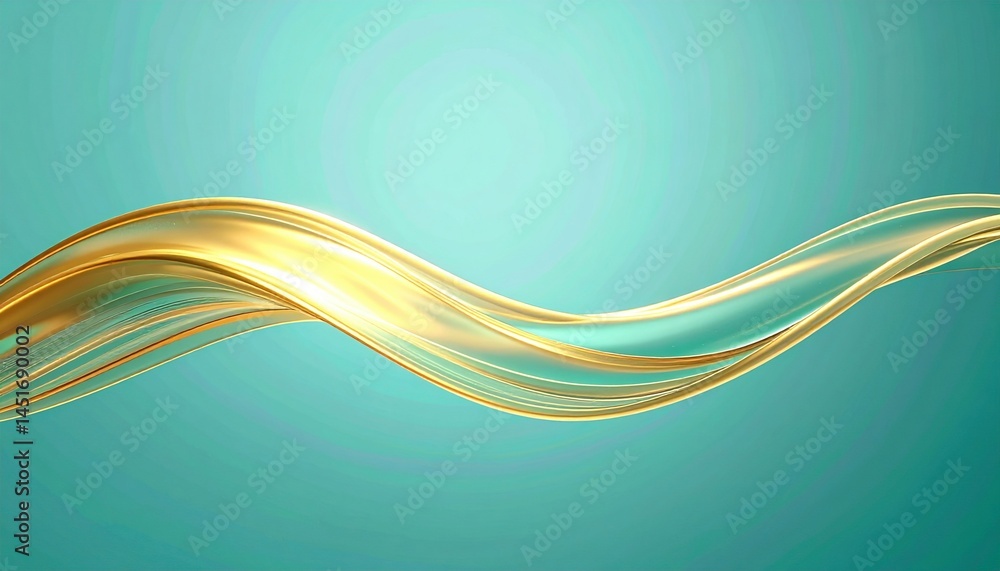 Poster dynamic golden wave movement abstract design digital art vibrant environment close-up view fluidity 