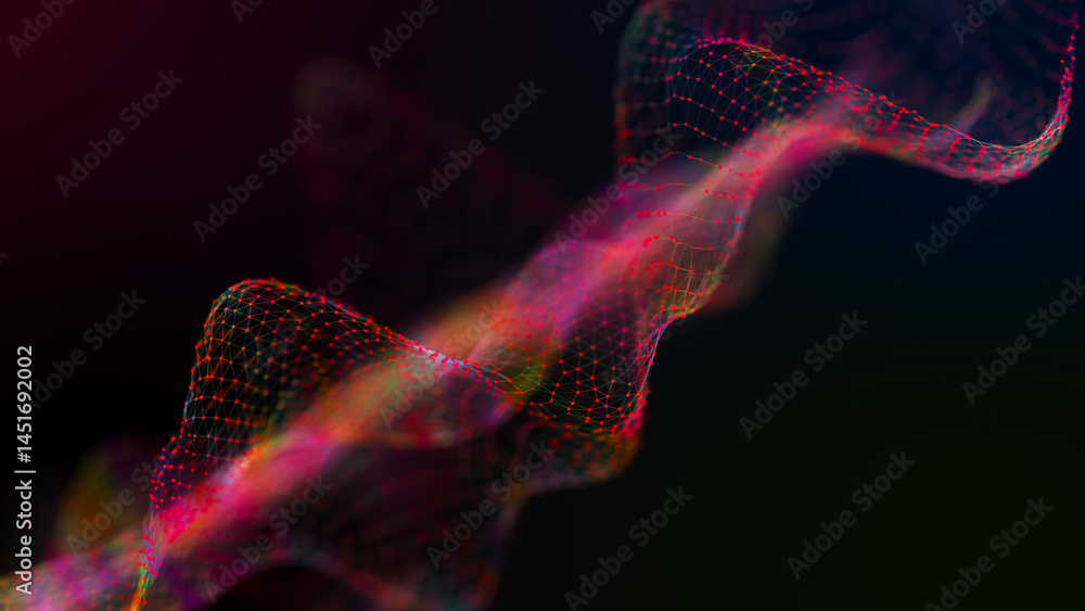 Poster futuristic wave with many dots. abstract motion background of colored dots. technology or science. 3