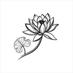 Lotus Flower Silhouette Clipart | Black Floral Outline on White Background