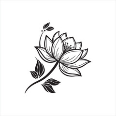 Lotus Flower Silhouette Clipart | Black Floral Outline on White Background
