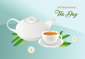 International Tea Day, Tea Day. Background with herbs for tea, black and green tea, 