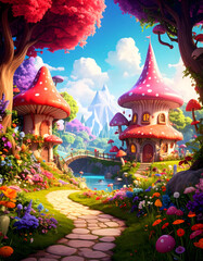 Obraz premium Whimsical colorful scene featuring unique collectibles in enchanted fantasy landscape