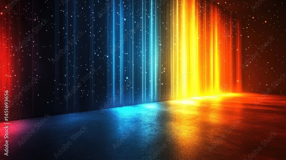 Poster illuminated vertical lines create vibrant spectrum, reflecting f