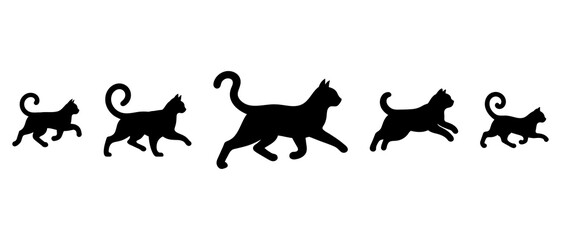 Running Cat Silhouette Black Filled - Vector Illustration Icon.