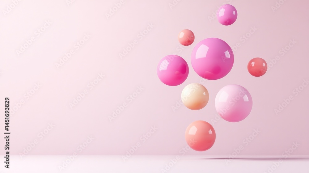 Poster floating spheres in soft pink tones create serene and playful at