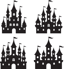 Fototapeta premium Black Castle Silhouettes Clipart – Fairytale, Medieval, Fantasy & Towered Castles Vector Set