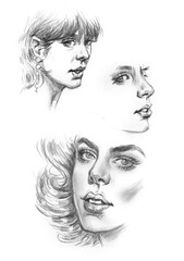 woman face illustration pencil drawing for card decoration illustration