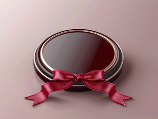 Elegant Presentation: A striking, circular medallion with a glossy, dark surface is adorned with a vibrant, red bow, creating a sense of prestige and celebration.