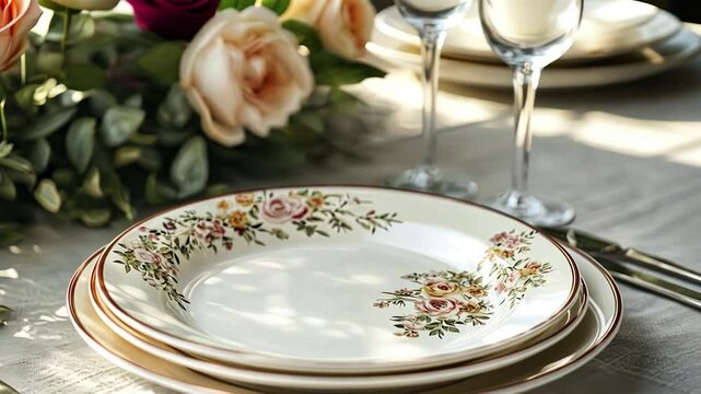 Elegant floral dinnerware set on a table