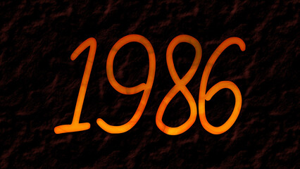 3D fire text effect of number 1986 on dark background.	