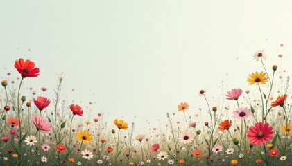 Scattered wildflowers, minimalist style, muted tones, tones, print