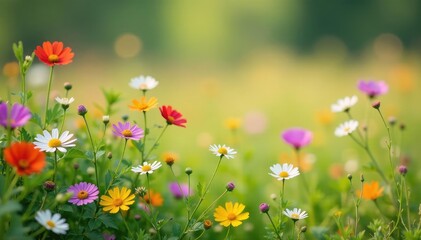 Scattered wildflowers, dainty stems, soft focus , airy, dreamy