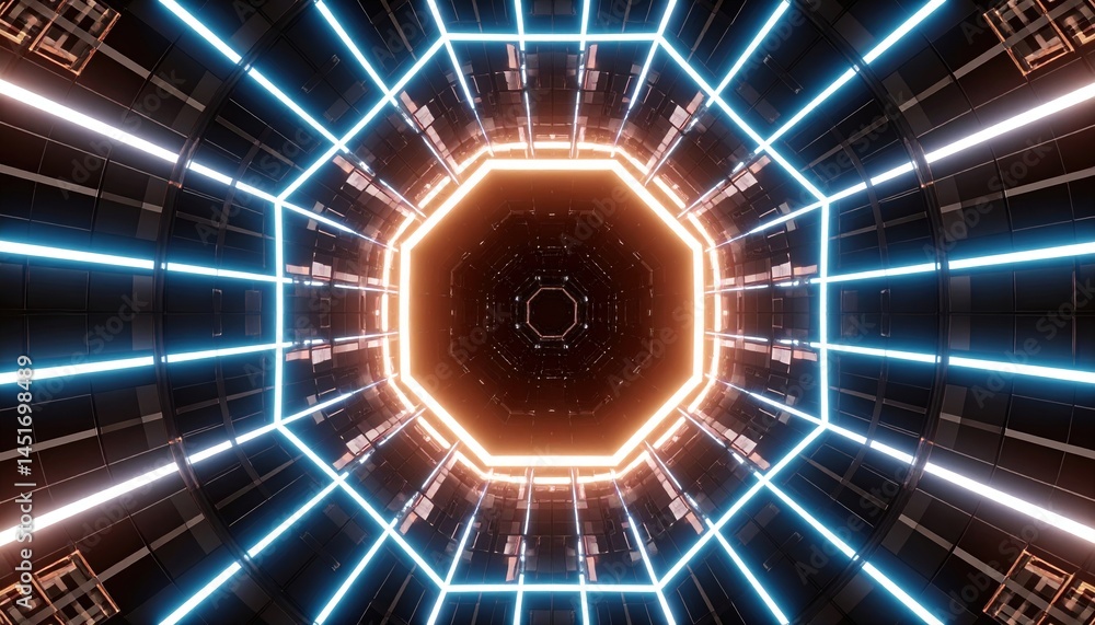 Poster dynamic light tunnel futuristic space digital art abstract environment symmetrical viewpoint visual 