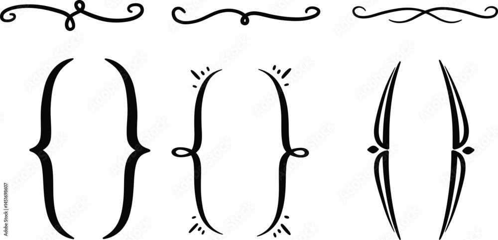 Poster ornamental brackets and swirl line silhouettes on transparent background ai generative