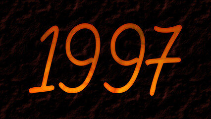 3D fire text effect of number 1997 on dark background.	