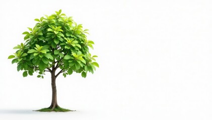 Single young tree, delicate leaves, white backdrop, vibrant, environment, image