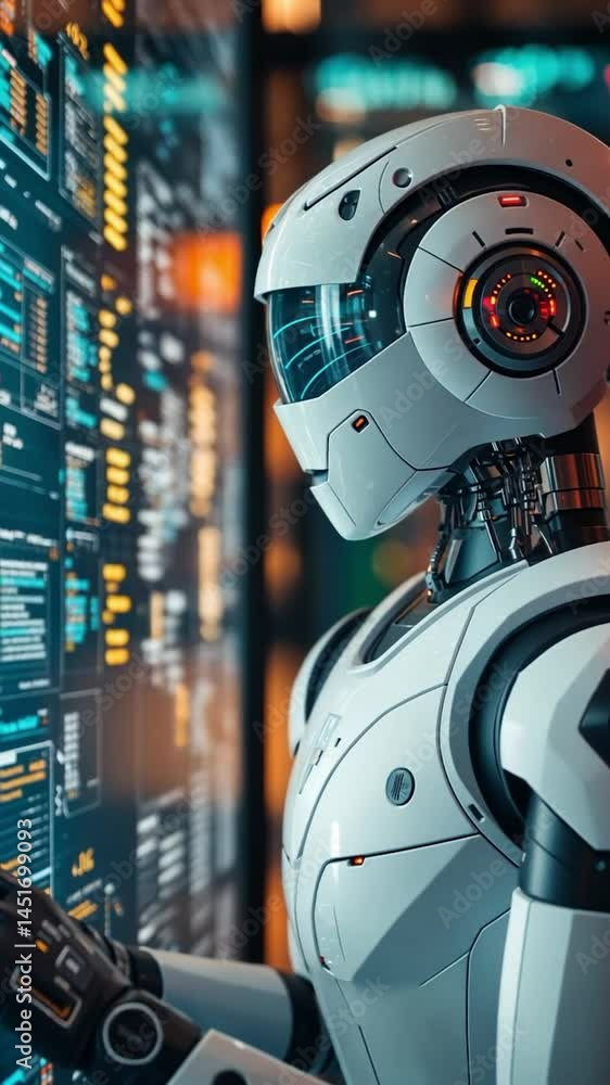 Poster robot interacting with a data screen