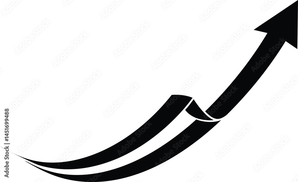 Poster curved black arrow ascending with overlap ai generative