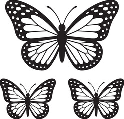 Black Butterfly Silhouettes Clipart – Flying, Open Wings, Side View & Decorative Insect Vector Set

