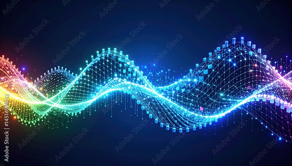Poster dynamic waves of light and sound visualization digital art abstract environment vibrant colors high-