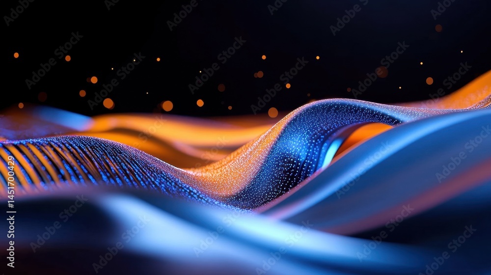 Poster abstract futuristic background with blue-orange data lines in motion