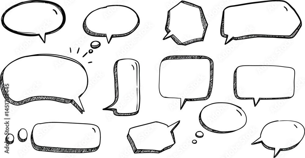 Poster various sketch style speech bubbles on transparent background ai generative