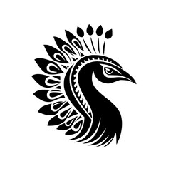 Fototapeta premium Stylized Peacock Silhouette with Fanned Tail, Elegant black and white vector illustration of a peacock with its tail fully fanned, symbolizing beauty, pride, and sophistication.