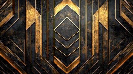 Dark, golden, geometric, textured panel