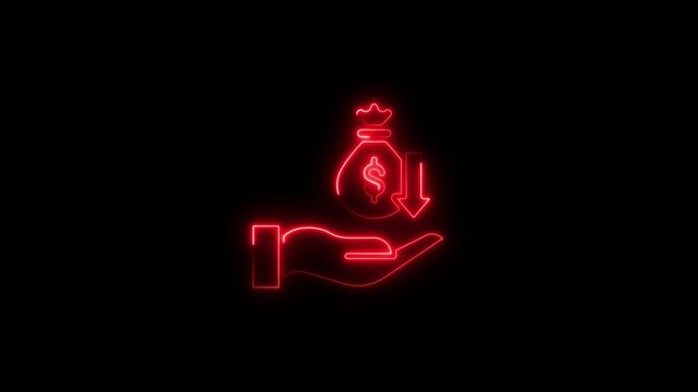 Animated neon sign illustrating financial loss and decreasing income concept