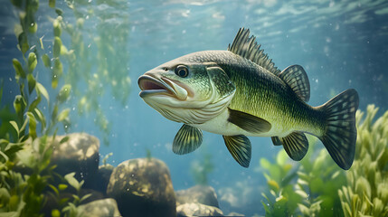 Fototapeta premium Largemouth Bass in Pond