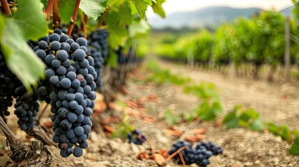 Obraz premium Unique Wine Flavors Influenced by Specific Vineyard Soil: Emphasizing Terroir -