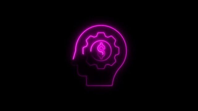 Financial planning mindset concept neon sign illuminated on a black background