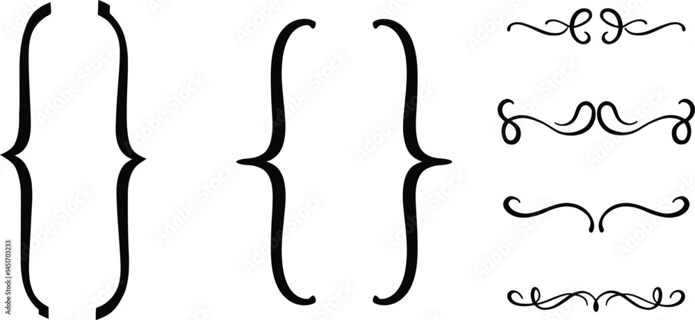 Poster curly brackets and decorative swirls silhouettes on transparent background ai generative