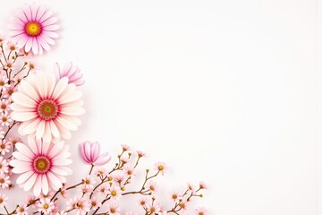 Fototapeta premium Floral Arrangement of Pink Flowers on a White Background 