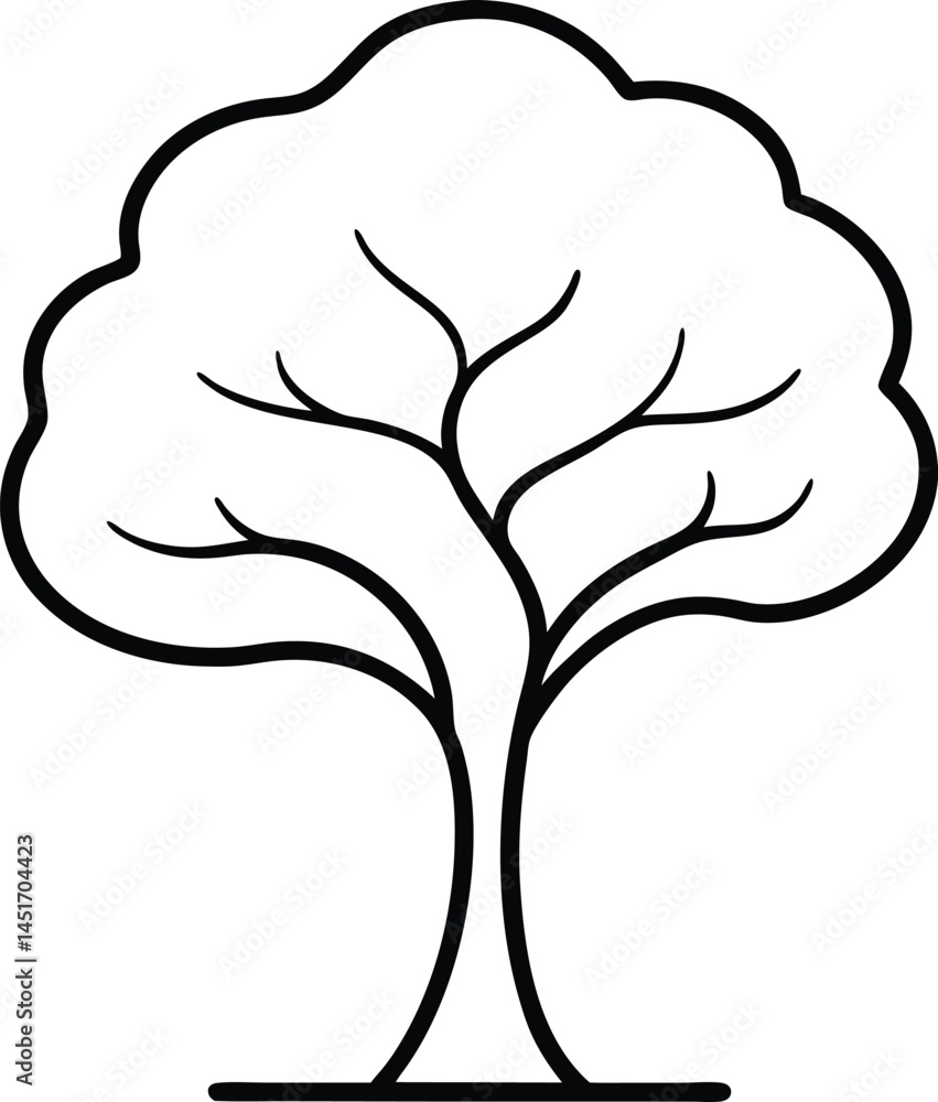 Poster tree illustration in continuous line art capturing a minimalist style symbolizing nature calm elegan