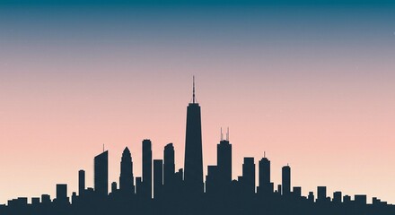 Fototapeta premium Serene Skyline Silhouette at Dusk Minimalist Cityscape Illustration