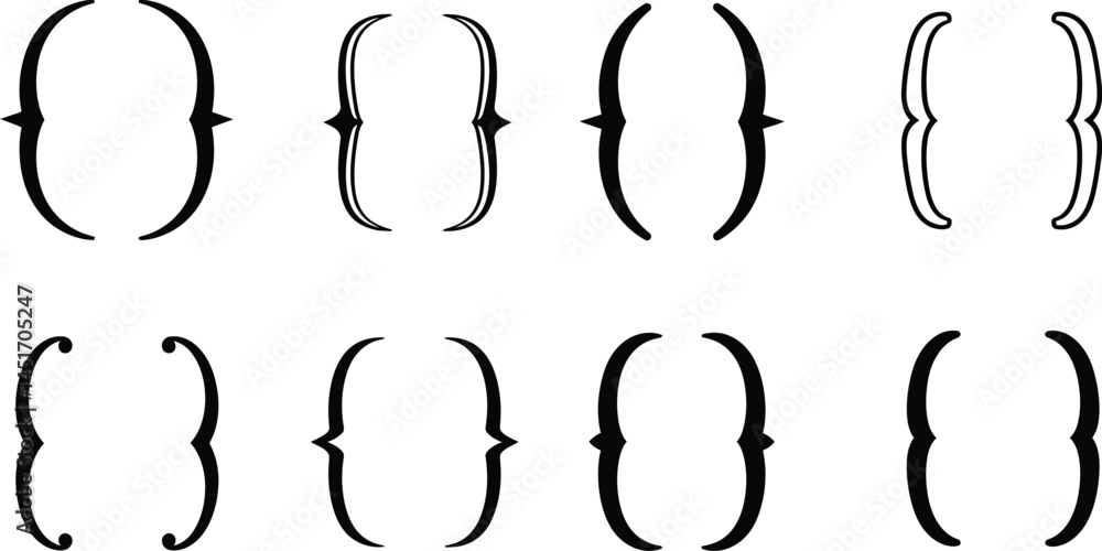 Poster eight curly bracket silhouette variations on transparent background ai generative