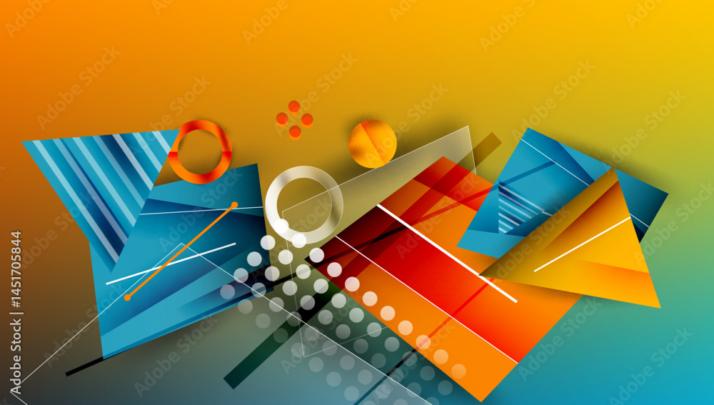 Poster abstract geometric composition. bright colors, overlapping shapes, dynamic design. modern illustrati