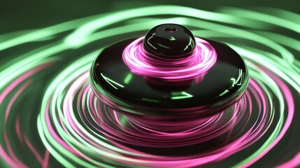 Abstract, vibrant, swirling, fluid, metallic, object, illuminated by glowing neon lines
