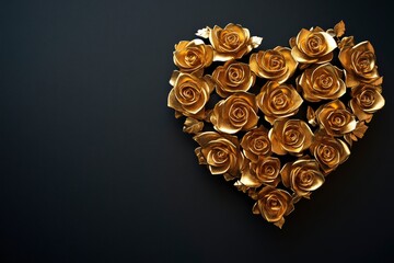 Golden Rose Heart on Black Background