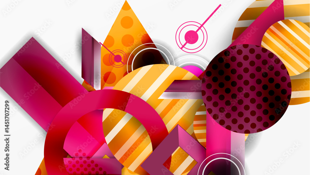 Aufkleber abstract geometric composition. shapes overlap, creating dynamic visual interest. pink, orange hues 